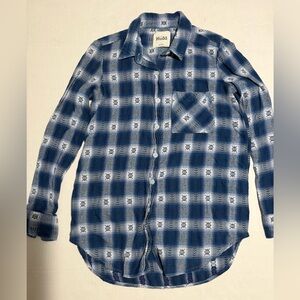 mudd brand blue flannel‎ ls button up shirt, women's small #1266